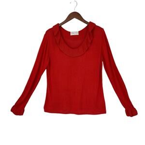 Vintage 60's Saks Fifth Avenue Folio Collection Sweater Ruffle Collar Cuffs Red